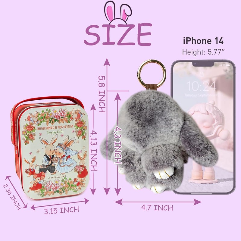 MINGRI Soft Bunny Keychain with Tin,Cute Valentines Gift Plush Keychain for Backpack,Bag Charm Gift Key Chain - Image 4